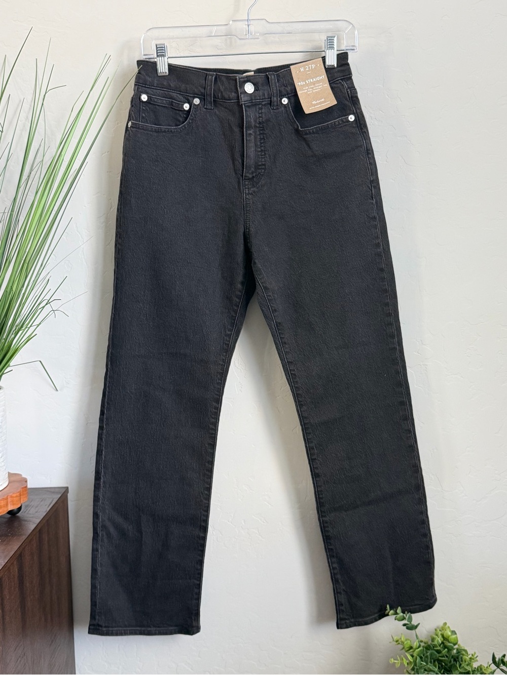 Madewell The ’90s Straight Jean Black Wash NWT Petite 27P High Rise Denim